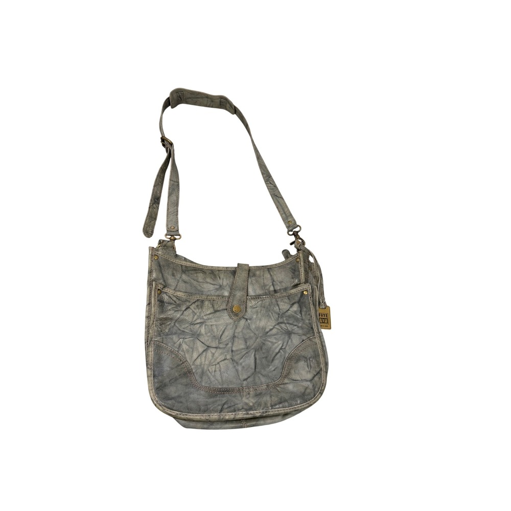 Frye‎ Distressed Leather Crossbody Bag Slate Grey Blue Hobo Messenger